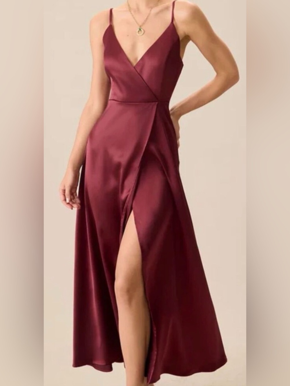 Burgundy Satin Maxi Dress L